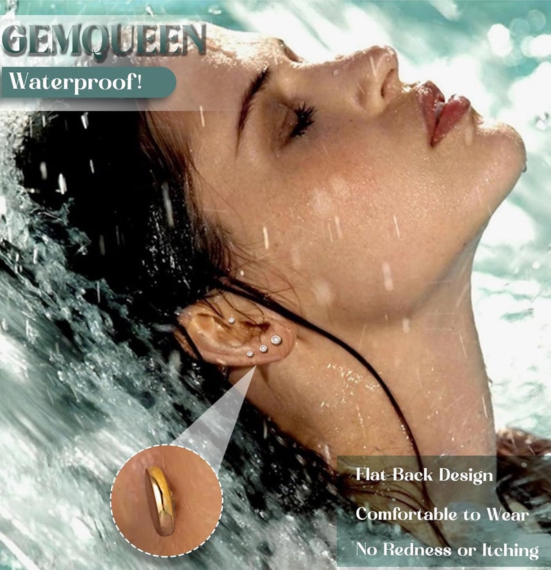 GEMQUEEN Flat Back Earrings Stud : 14K Gold Filled Titanium Surgical Steel Earrings Hypoallergenic for Women Men 16G 18G Cartilage Helix Tragus Conch Medusa Piercing Jewelry Dainty Earring Set 3 Pairs - Image 3